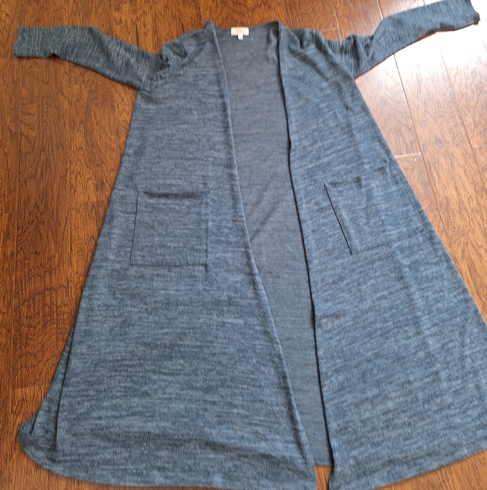 LuLaRoe Long Open-Front Cardigan in Heathered Dark Gray